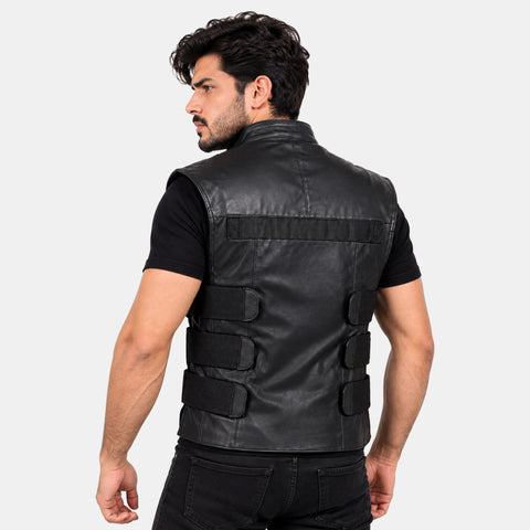 Leather Clan Men's Thomas Janes The Punisher Synthetic Leather Biker Vest