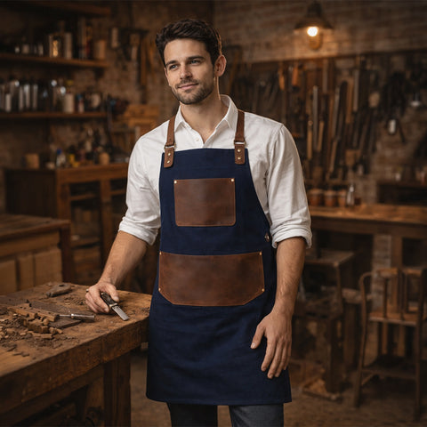 Leather Blue Canvas Apron