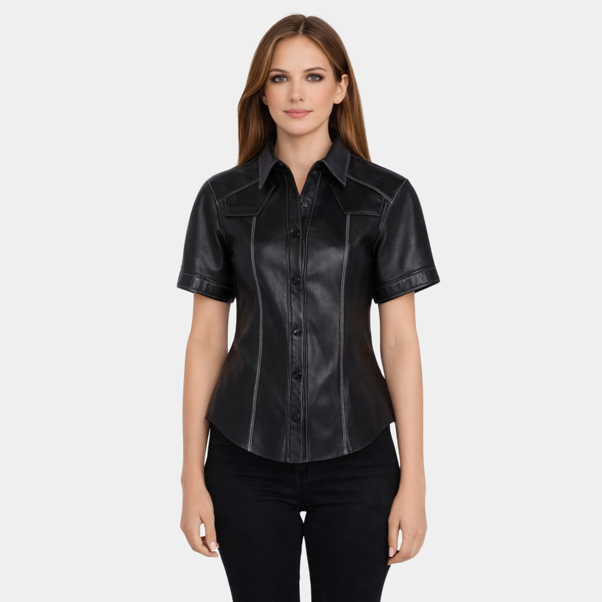 Leather Shirt Half Sleeves