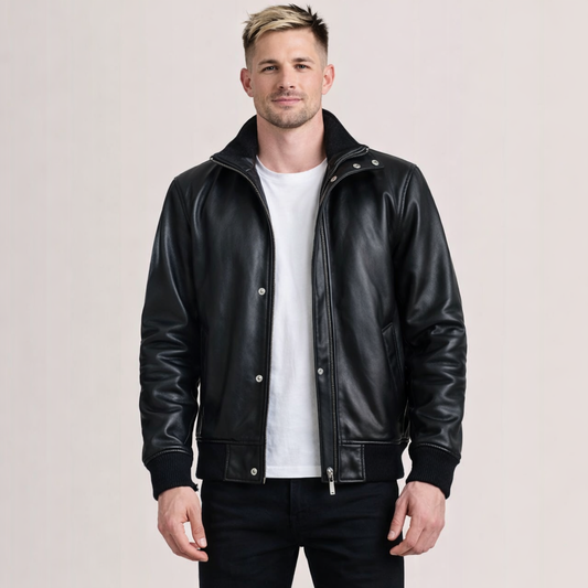 Lester Black Leather Bomber Jacket