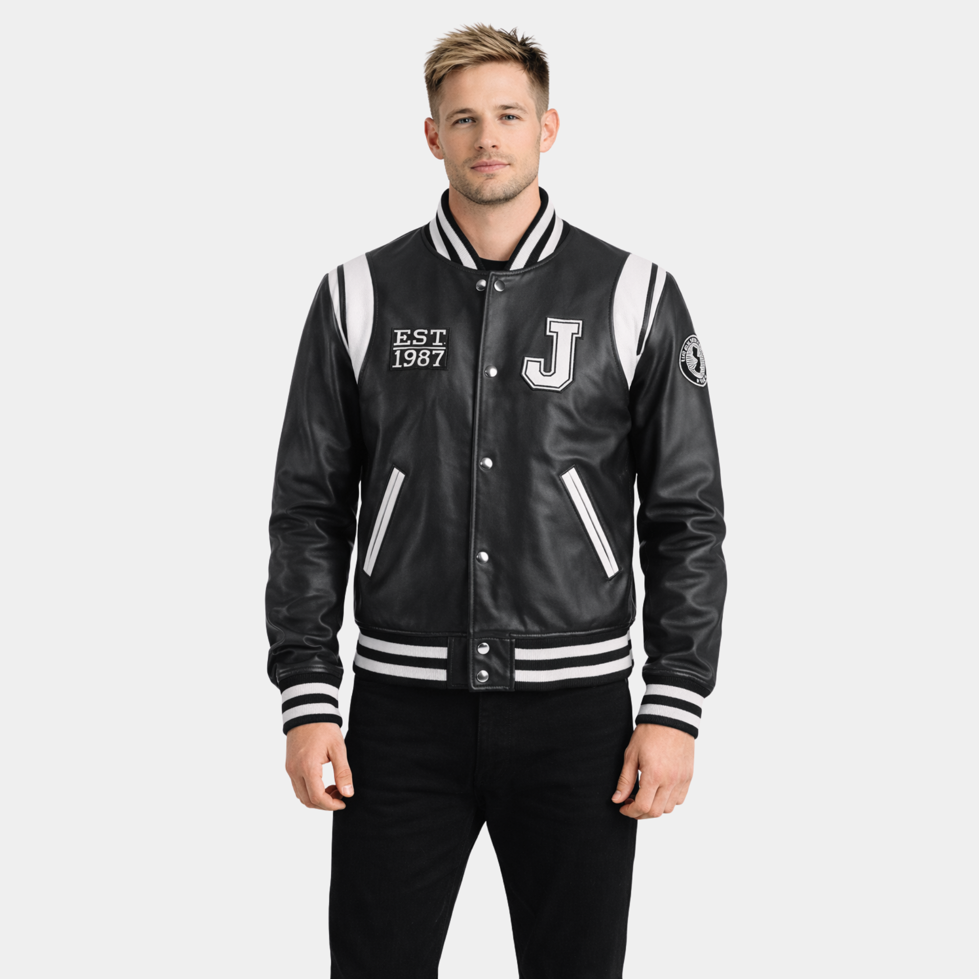 Liberte New Jersey Black Leather Varsity Jacket - Leather Clan