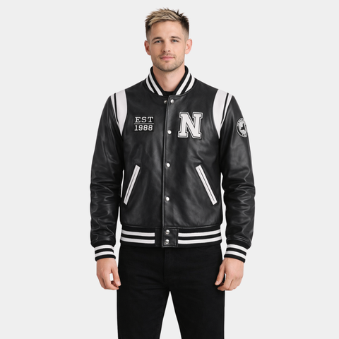 Liberte New York Black Leather Varsity Jacket - Leather Clan