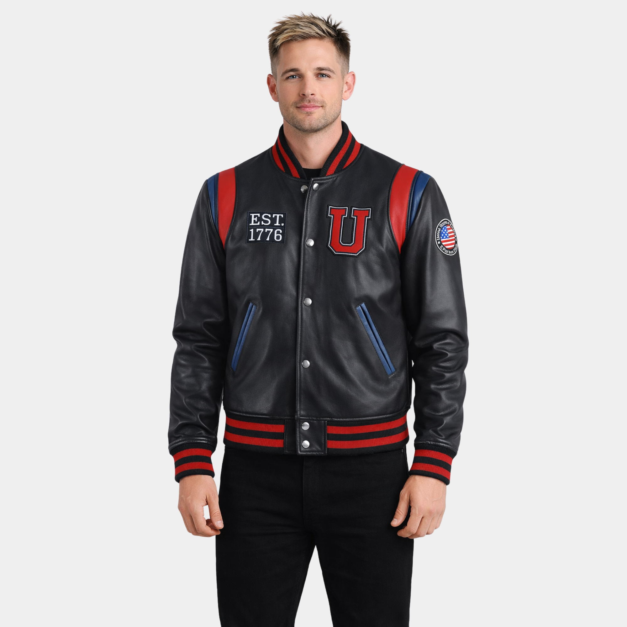 Liberte USA Black Leather Varsity Jacket - Leather Clan
