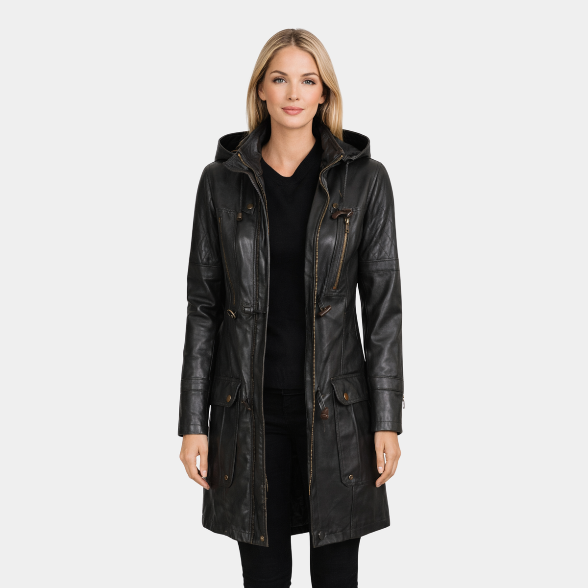 Lisa Womens Black Hooded Coat