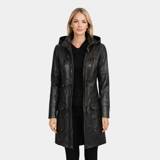 Lisa Womens Black Hooded Coat