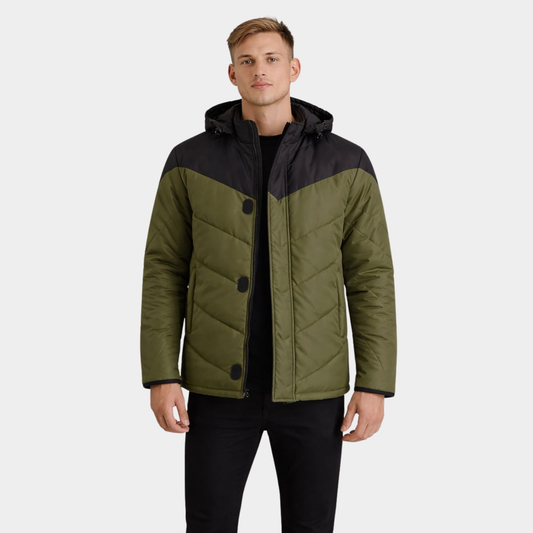 Luka Black & Green Hooded Puffer Jacket