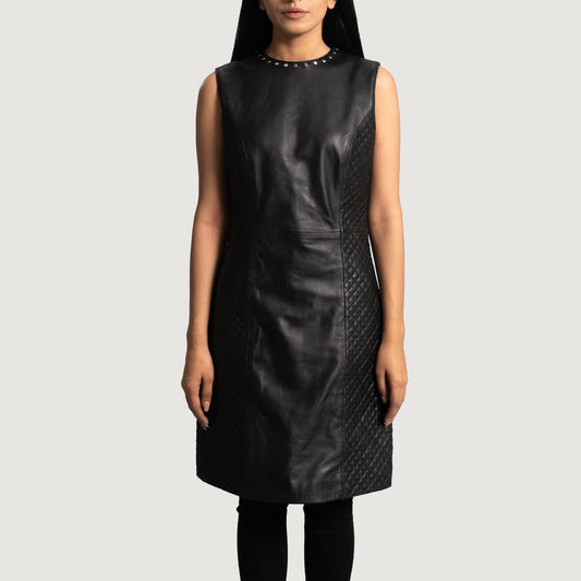 Luxe Black Leather Dress - Leather Clan