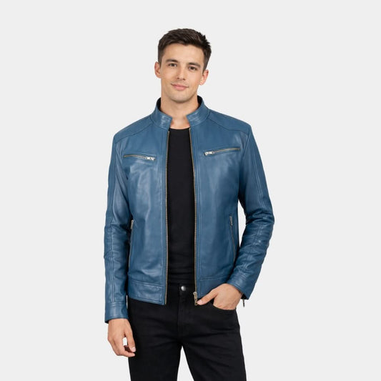 Mack Blue Leather Biker Jacket