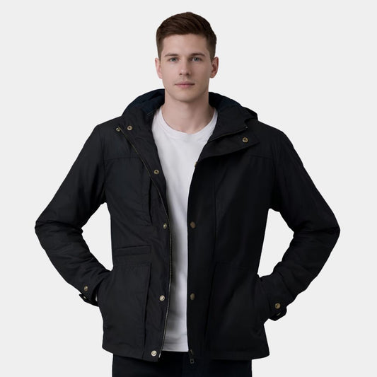 Marlo Black Canvas Hooded Work Jacket