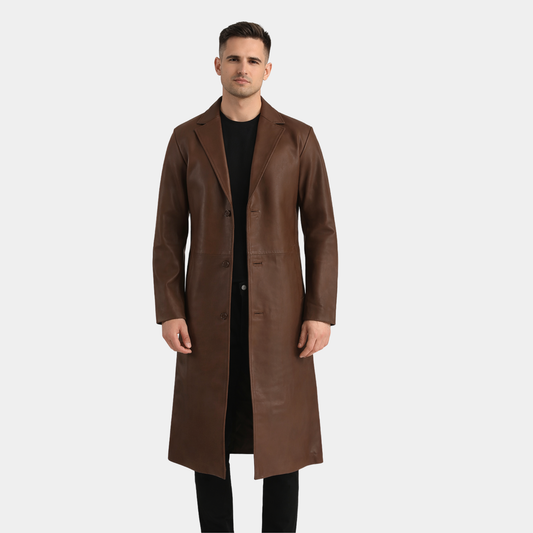Mateo Brown Leather Single Breasted Coat