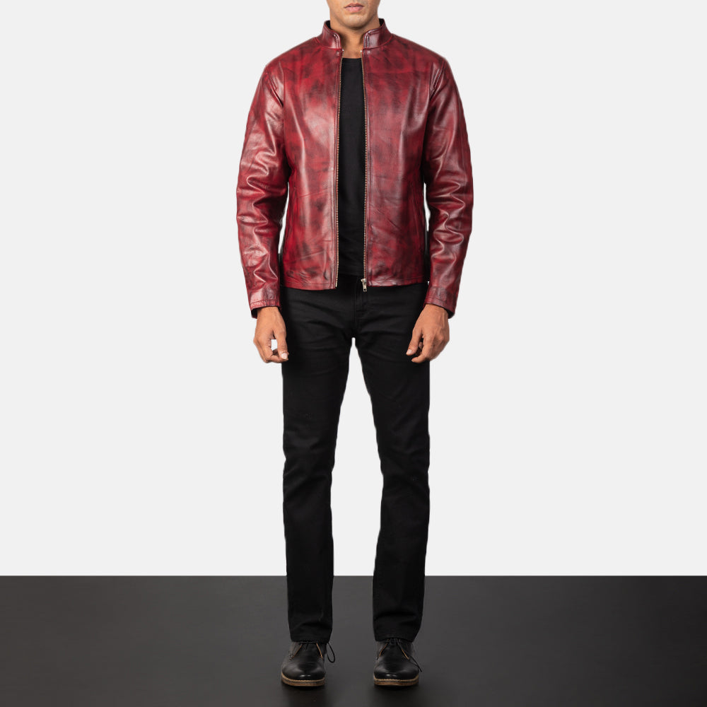 Alex Distressed Burgundy Leather Jacket