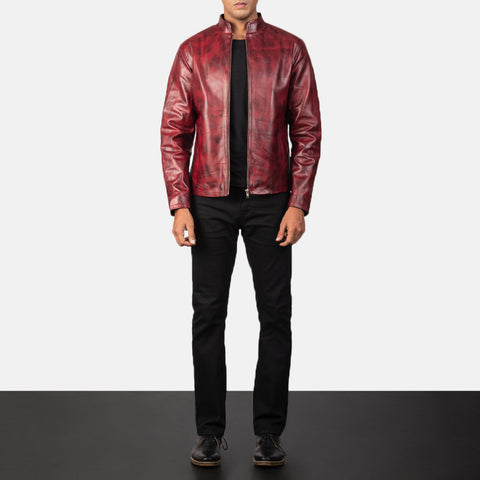 Alex Distressed Burgundy Leather Jacket
