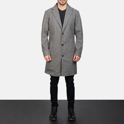 Petrillo Grey Wool Single Breasted Coat