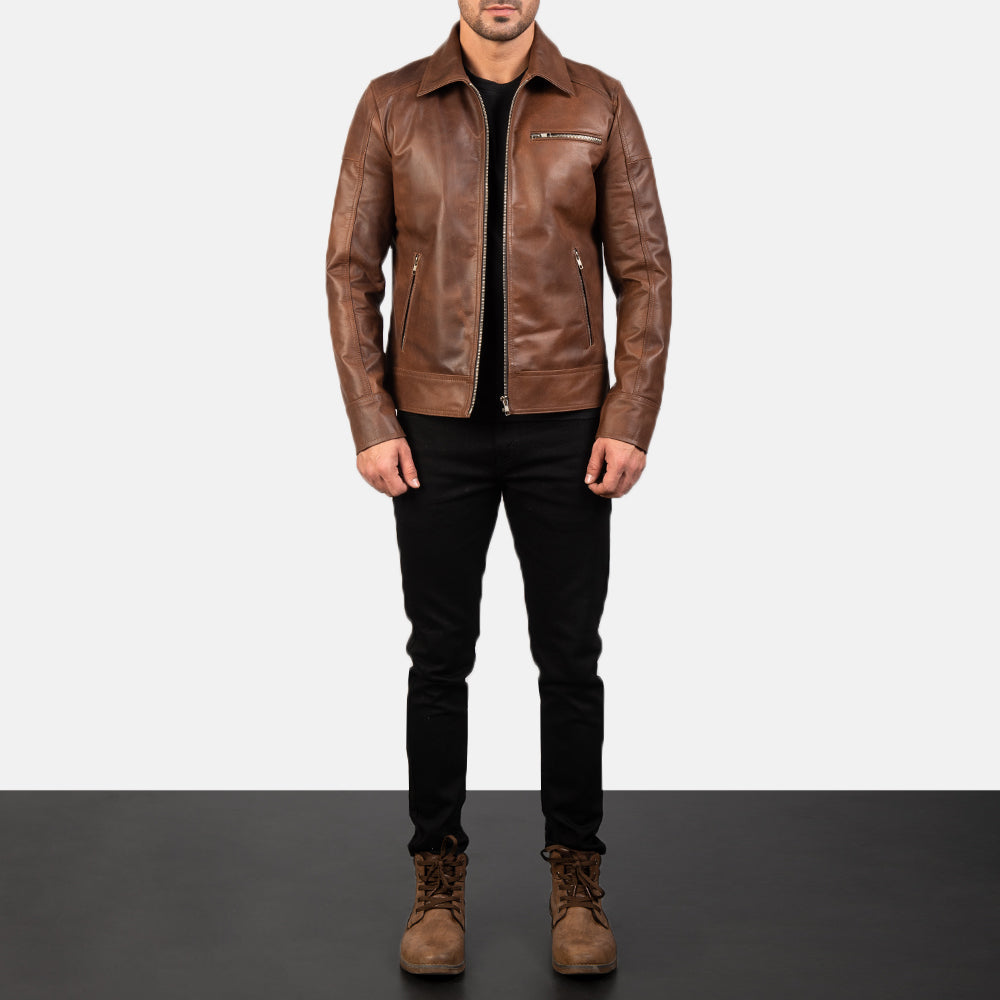 [LC] Lavendard Brown Leather Biker Jacket