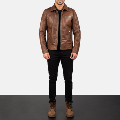 [LC] Lavendard Brown Leather Biker Jacket