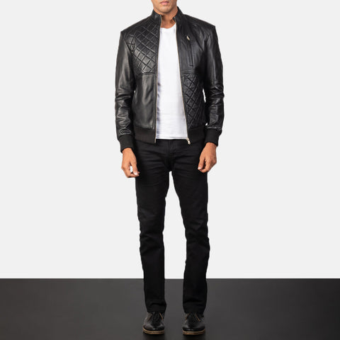 Moda Black Leather Bomber Jacket