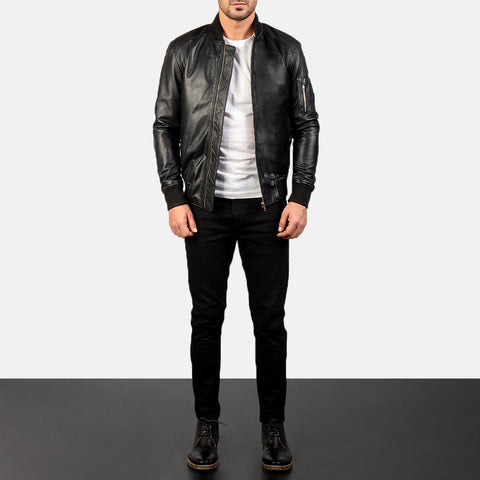 [FS] Bomia Ma-1 Black Leather Bomber Jacket