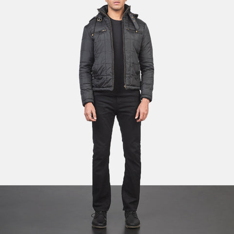 Alps Quilted Black Hooded Windbreaker Jacket
