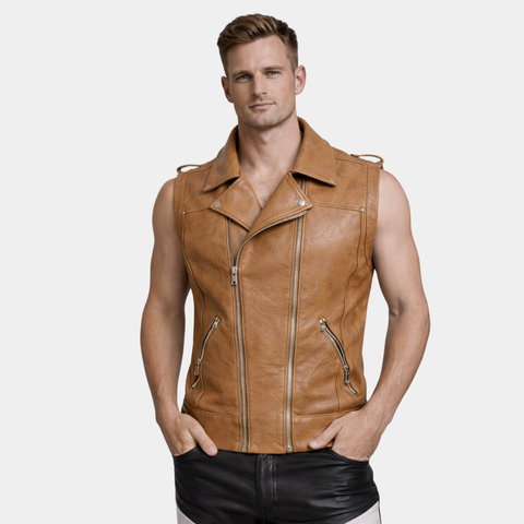 Men Camel Brown Western Style Vest