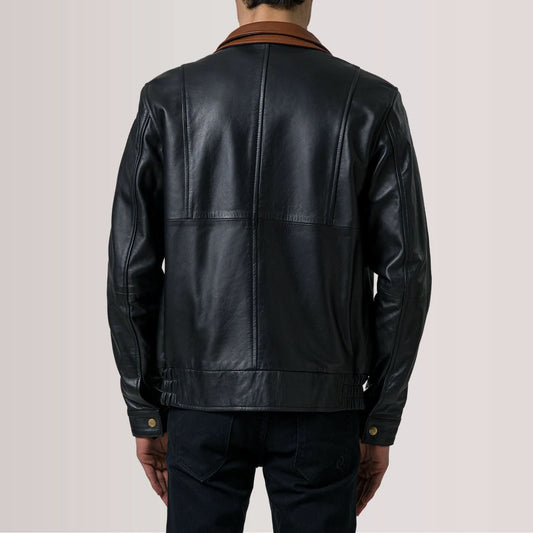Alfred Black Leather Bomber Jacket