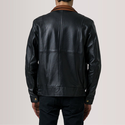 Alfred Black Leather Bomber Jacket