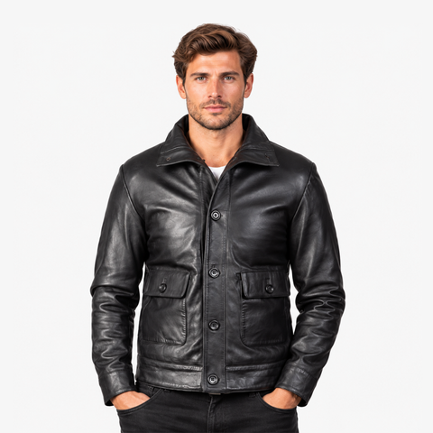 Men's Ashford Black Leather Field Jacket
