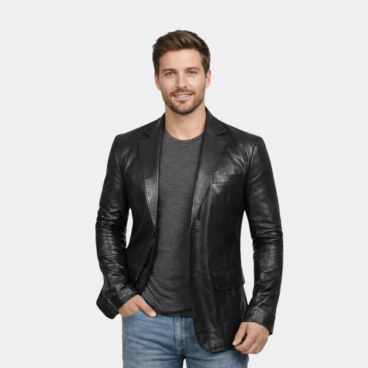 Men's Black Leather Blazer Jacket