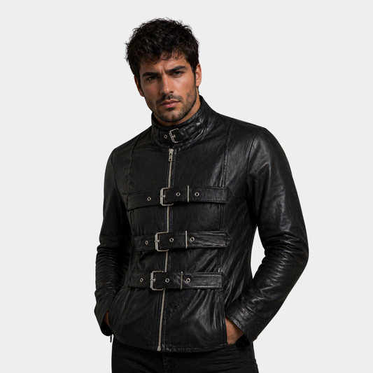 Men's Black Trench Leather Coat â€“ Longline Winter Style