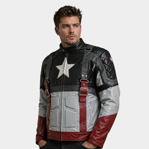 Men's Black & Grey Biker Leather Jacket â€“ Motorcycle Casual Style