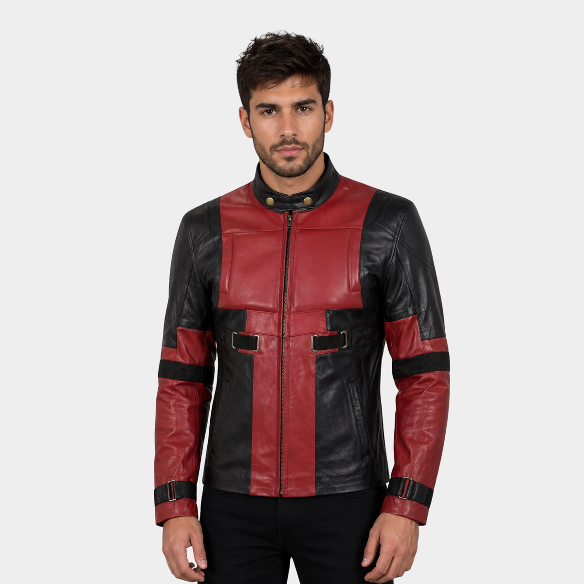 Men's Black & Red Biker Leather Jacket | Motorcycle Style