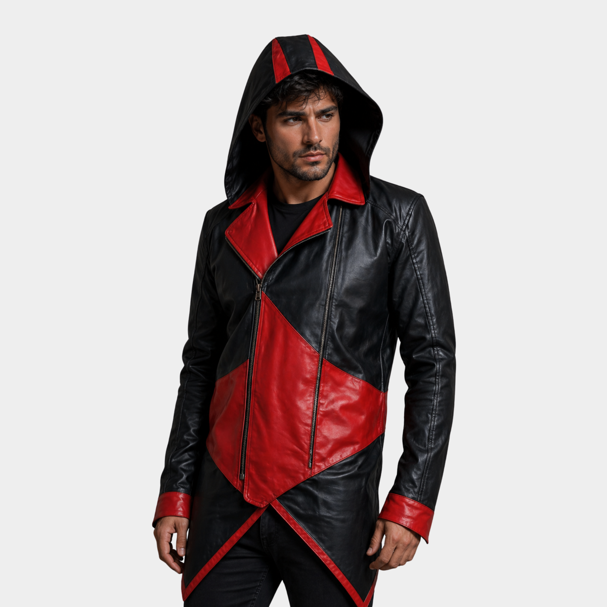 Men's Black & Red Leather Jacket â€“ Classic Casual Style