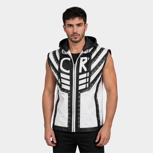 Men's Black & White Leather Vest | Classic Casual Style
