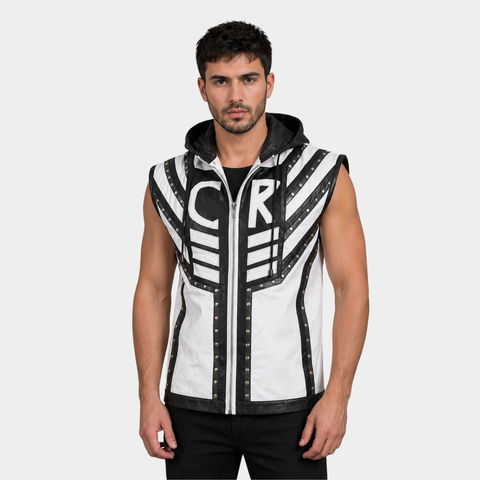 Men's Black & White Leather Vest | Classic Casual Style