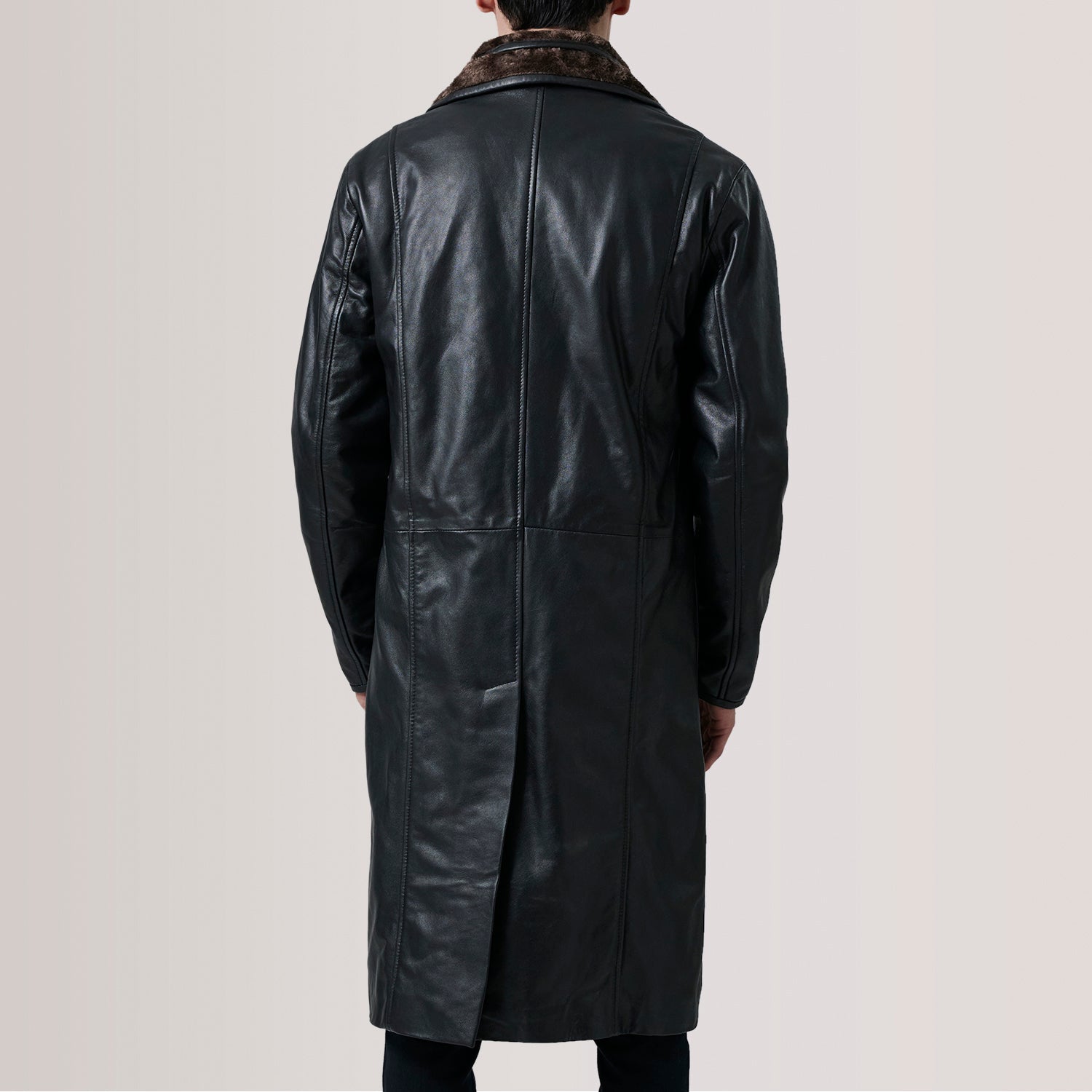 Cai Black Leather Shearling Coat