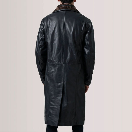 Cai Black Leather Shearling Coat