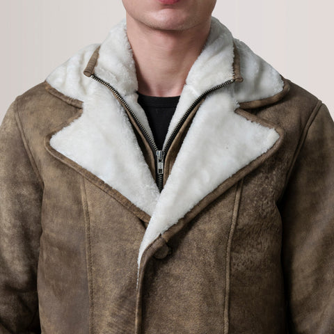 Cai Distressed Brown Leather Shearling Coat