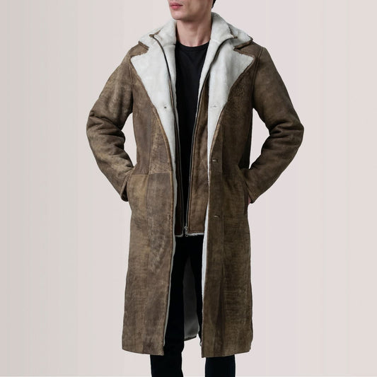 Cai Distressed Brown Leather Shearling Coat