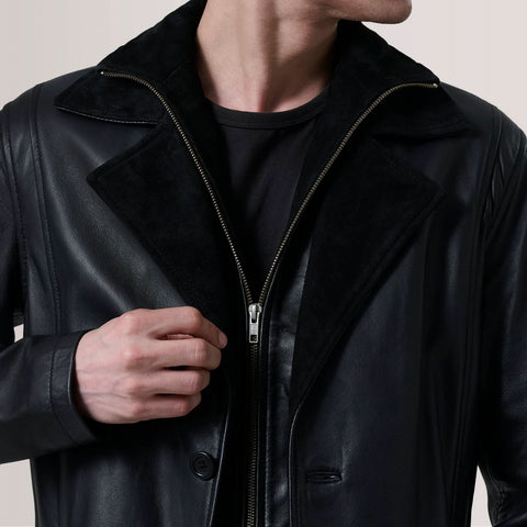 Charlton Black Leather Single Breasted Coat
