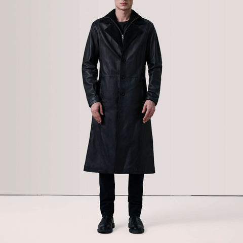 Charlton Black Leather Single Breasted Coat