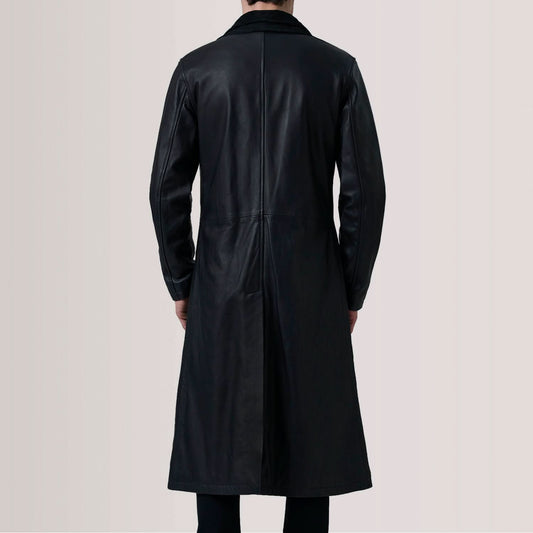 Charlton Black Leather Single Breasted Coat