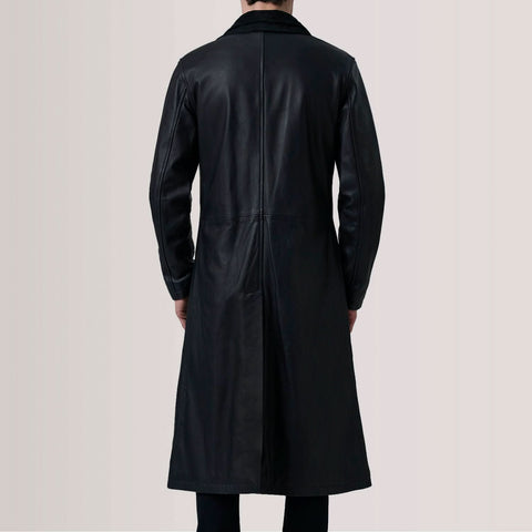Charlton Black Leather Single Breasted Coat