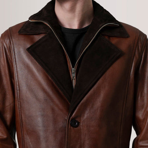 Charlton Waxed Brown Leather Single Breasted Coat