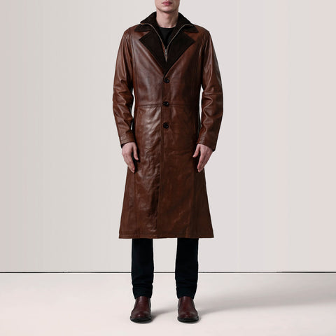 Charlton Waxed Brown Leather Single Breasted Coat
