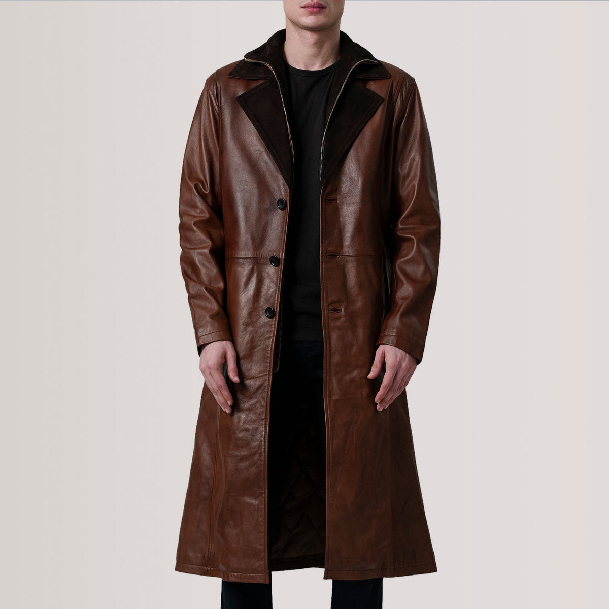 Charlton Waxed Brown Leather Single Breasted Coat