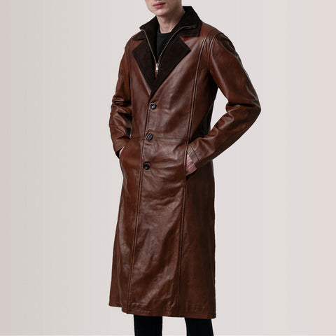 Charlton Waxed Brown Leather Single Breasted Coat