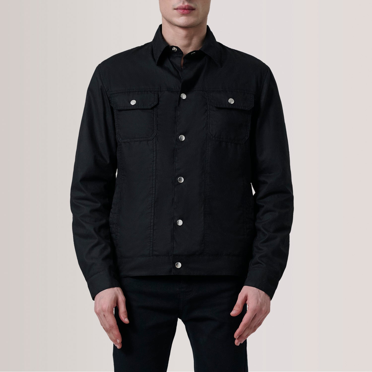 Colberto Black Waxed Canvas Trucker Jacket
