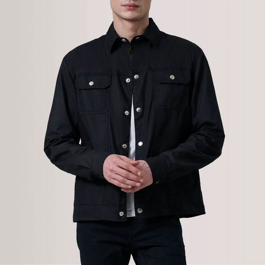 Colberto Black Waxed Canvas Trucker Jacket