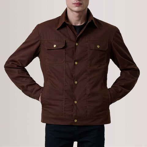 Colberto Brown Waxed Canvas Trucker Jacket