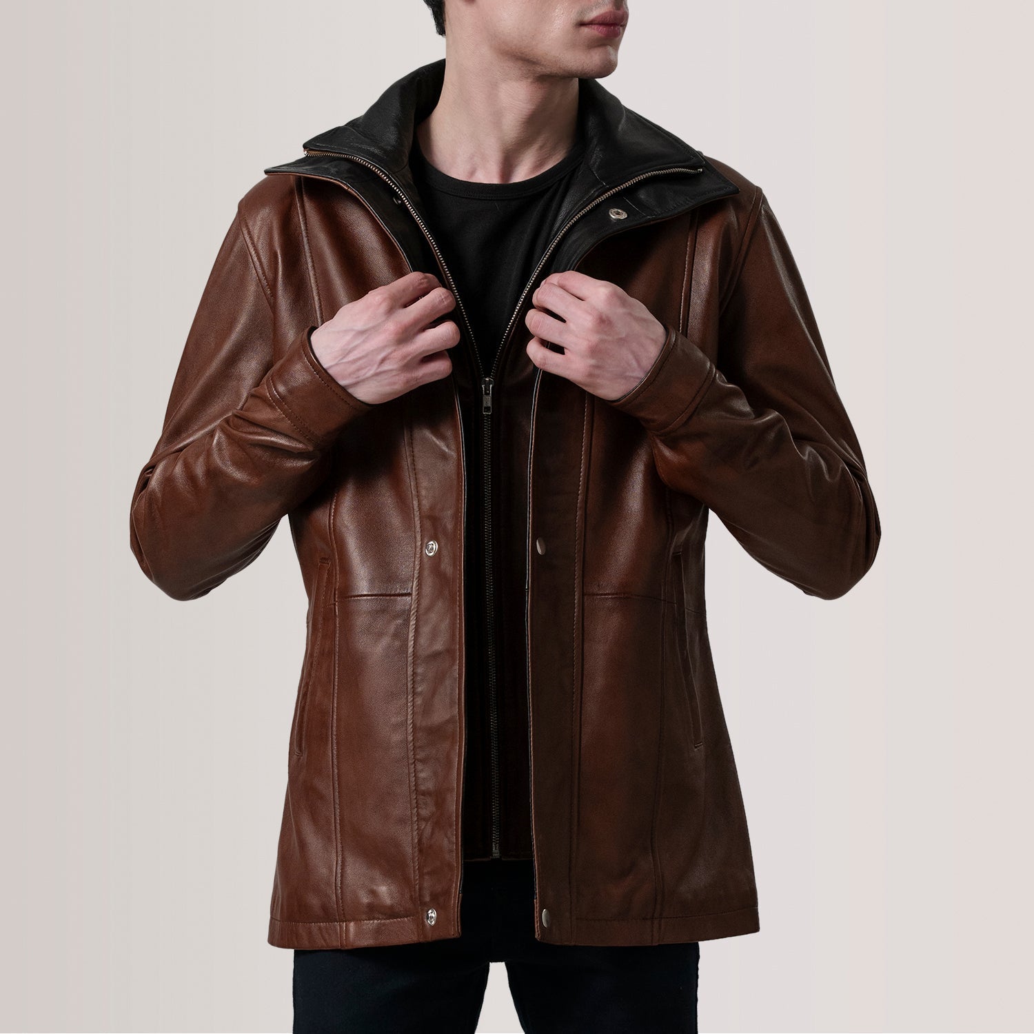 Connor Waxed Brown Leather Coat