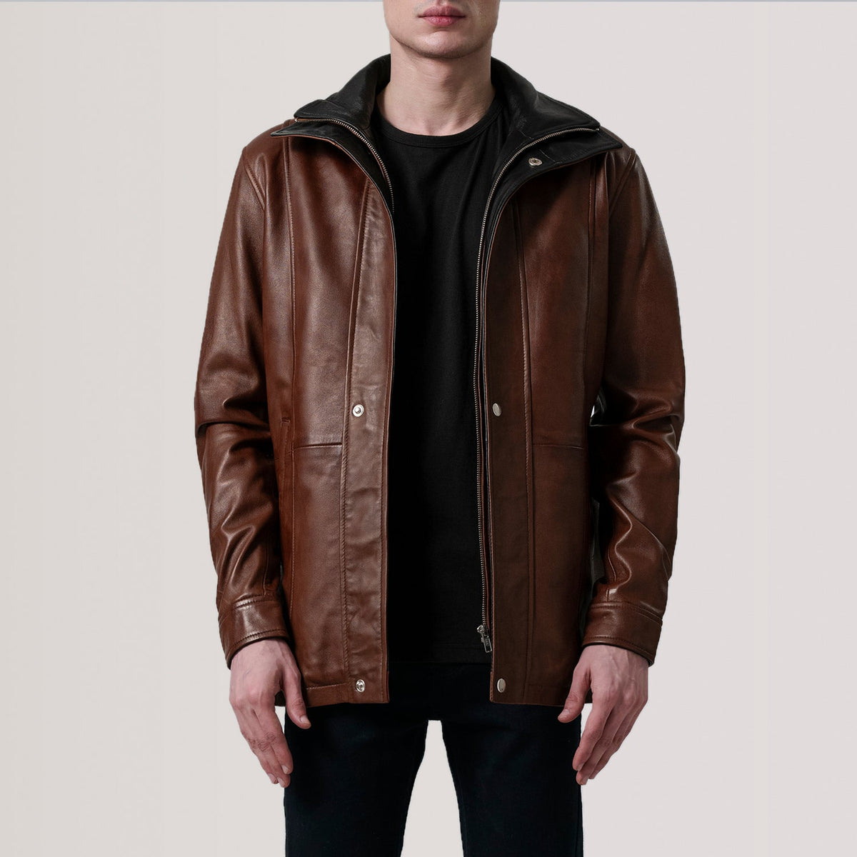 Connor Waxed Brown Leather Coat